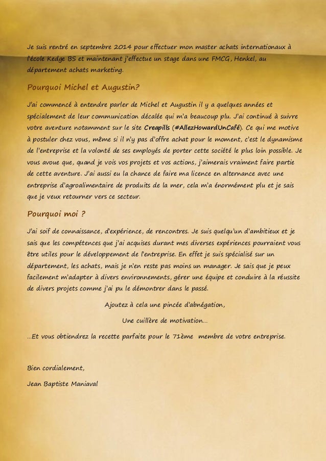 Lettre de motivation michel et augustin Lettre de motivation michel et augustin