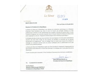 Lettre du President du Senat Simon Desras au President Michel Martelly 11 aout 2014