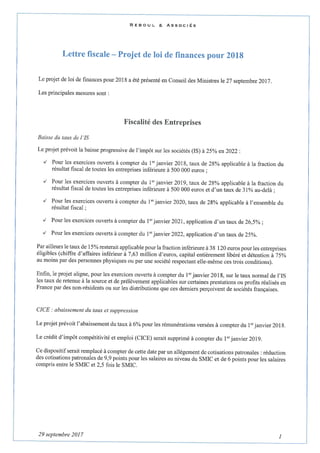 Lettre fiscale R&A PLF 2018 