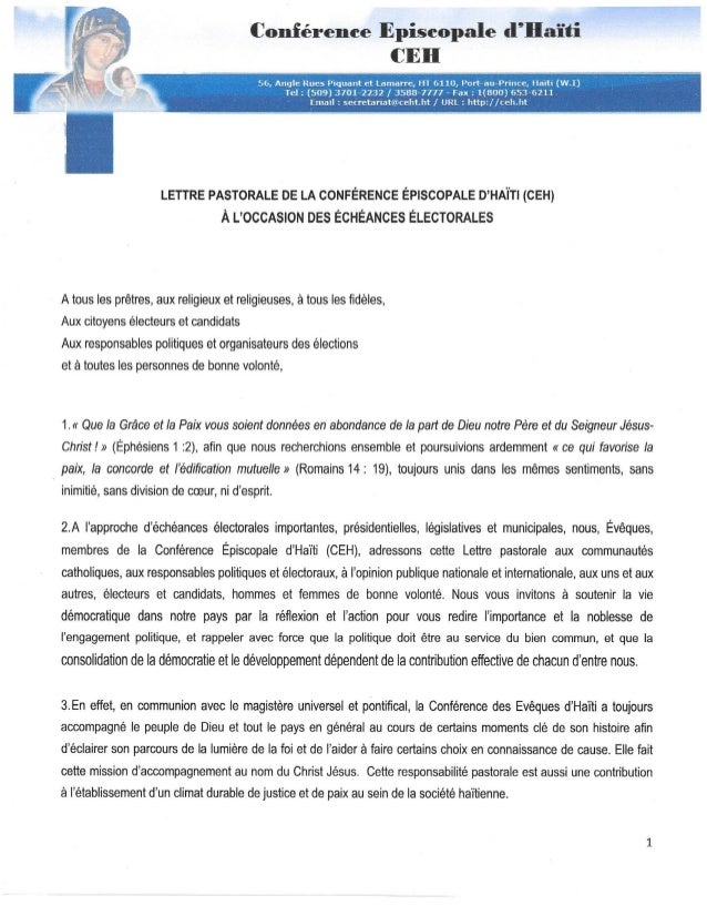 la Lettre pastorale des évêques d'Haïti à l'occasion des élections
