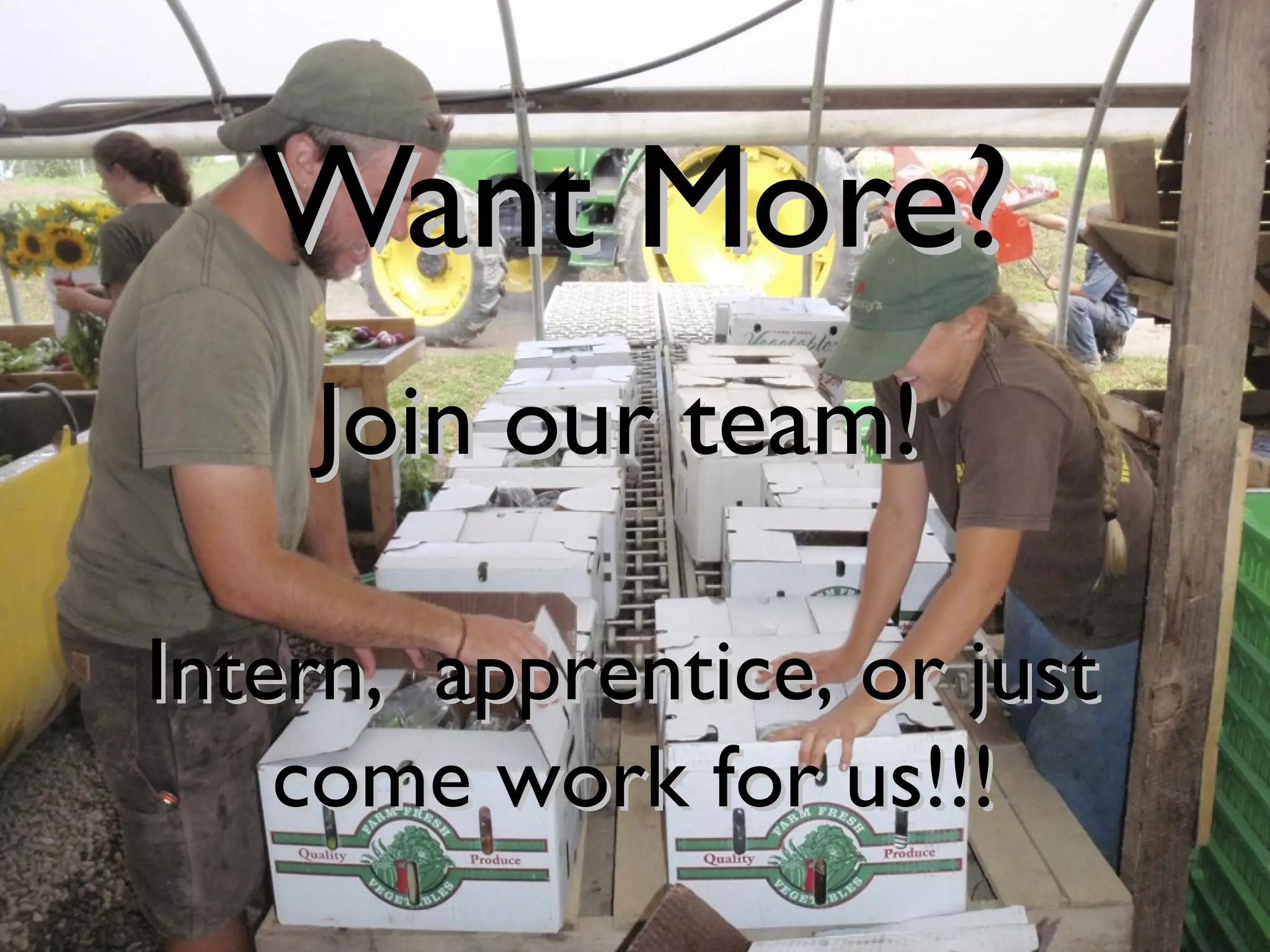 WWaanntt MMoorree?? 
JJooiinn oouurr tteeaamm!! 
IInntteerrnn,, aapppprreennttiiccee,, oorr jjuusstt 
ccoommee wwoorrkk ffoorr uuss!!!!!! 
 