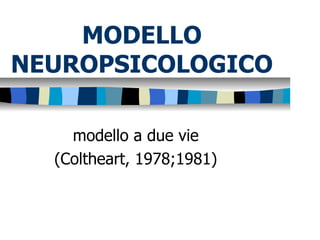 MODELLO
NEUROPSICOLOGICO
modello a due vie
(Coltheart, 1978;1981)
 