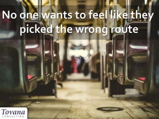 No one wants to feel like they
picked the wrong route
 