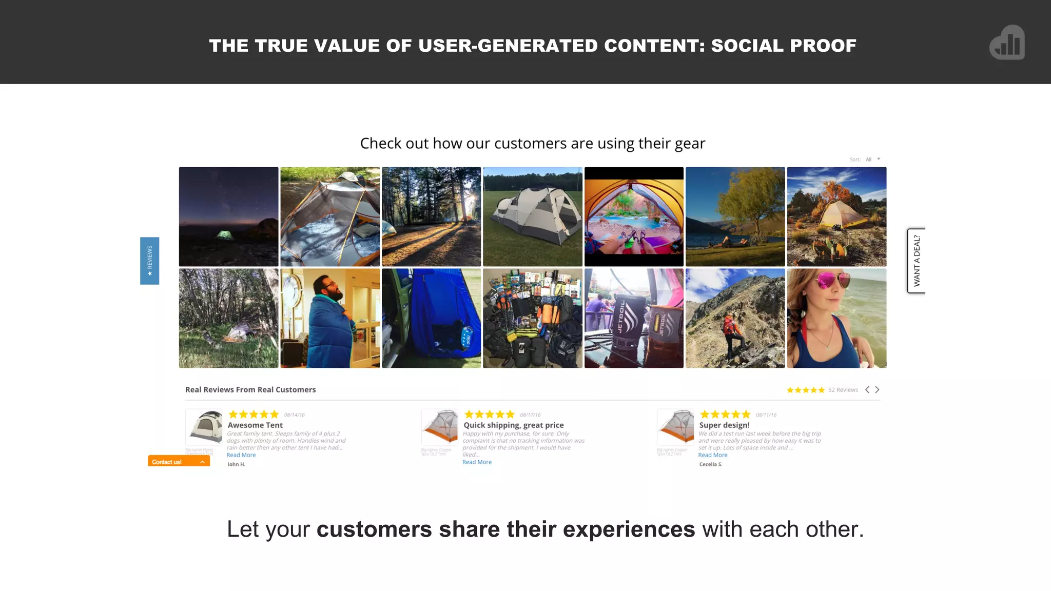 Let your customers share their experiences with each other.
THE TRUE VALUE OF USER-GENERATED CONTENT: SOCIAL PROOF
 