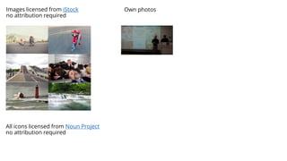 Images licensed from iStock
no attribution required
All icons licensed from Noun Project
no attribution required
Own photos
 