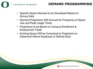 DEMAND PROGRAMMING

• Specific Space Demand to be Developed Based on
  Survey Data
• Demand Projections Will Account for F...