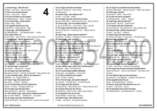 Herr  Ahmed Essam Die letzte Wiederholung Klasse 10. Nr01200954590
1. Jemand fragt: „Wer bist du?“
Ahmed. - Aus Kairo. - Das ist Tamer.
2. Timo ist da und du kommst.
Tschüs. - Freut mich. - Hallo!
3. Du bist mit Basma und du gehst.
Auf Wiederhören! - Hallo! _ Tschüs!
4. Ein Freund sagt: „Vielen Dank!“
Danke! -Nein. - Bitte!
5. Du begrüßt Susanne am Tag.
Gute Nacht! - Guten Abend! - Tag!
6. Hans sagt: „Auf Wiederhören!“
Auf Wiederhören! - Auf Wiedersehen! – Hallo!
8. Du stellst Peter vor.
Ich bin Peter. - Das ist Peter. - Mein Vorname ist Peter.
9. Jemand fragt: „Woher kommst du?“
Ja, aus Kairo. - Aus Kairo. - In Kairo.
10. Ein Freund sagt: „Das ist mein Freund Omar.“
Gute Nacht! - Freut mich! - Tschüs!
11. Du stellst dich .vor.
Ich bin Ranya. - Ist Ranya da? - Das ist Ranya.
12. Hany sagt „Danke!“
-Tschüs! - Bitte! - Freut mich!
13. Jemand sagt: ,,Gute Nacht!“.
Hallo! - Guten Abend! - Gute Nacht!
14. Du fragst die Lehrerin nach dem Namen.
Wie heißt du? - Wer ist das? - Wie heißen Sie?
15. Jemand fragt: „Ist das Ali?“
Ja, stimmt. - Freut mich! - Tschüs!
16. Du fragst nach dem Befinden.
Wie geht es Ihnen? - Sind Sie verheiratet? - Wo studierst du?
17. Frau Schröder fragt: „Wie ist Ihre Adresse?“
7906543 - 16. - Dokky-Straße 15.
18. Tamer fragt „Wo wohnst du?“
Aus Kairo. - In Kairo. - Arabisch.
19. Ein Freund fragt nach dem Geburtsort.
Tanta. - In Tanta. - Horeyya-Straße 18.
20. Du fragst nach den Sprachen.
Was sprichst du? - Deutsch. - Deutschland.
21. Herr Richter fragt: „Wie ist Ihre Telefonnummer?“
Das ist mein Telefon. – 034562179 – Aus kairo.
22. Du fragst nach dem Familienstand.
Haben Sie Kinder? - Wo wohnen Sie? - Sind Sie verheiratet?
23. Du fragst nach dem Vornamen.
Wie ist Ihr Vorname? - Wer ist das? - Wie ist Ihr
Familienname?
24. Sabine fragt: „Wo studierst du?“
In Kairo. - Aus Alex. - Berlin.
25. Du fragst nach der Herkunft von Petra.
Bist du verheiratet? - Woher kommst du? - Bist du Petra?
26. Salma fragt: „Hat Frau Wafaa Kinder?“
Ja, sie ist 30 Jahre alt. - Ja, ein Kind. - Nein, 3 Kinder.
27. Du fragst nach dem Alter von Nermin.
Wie alt ist Nermin? - Ist Nermin da?. - Woher kommt
Nermin?
28. Dina fragt: „Woher kommt Stefanie?“
Aus Berlin. - In Berlin. - Stefanie ist meine Freundin.
29. Nada fragt: ,,Wer ist das?“
Ich bin Timo. - Das ist Timo. - Timo ist nicht da.
30. Du fragst Frau Hanan nach der Adresse.
Woher kommst du? - Wo wohnst du? - Wie ist Ihre Adresse?
31 . Anja fragt: „Was sprichst du?“
In Deutschland. - Aus Deutschland. - Ein bisschen Deutsch.
32. Es ist 7 Uhr. Du begrüßt Monika.
Gute Nacht! - Tschüs! - Morgen!
33. Tina fragt: „Wo wohnst du?“
In Heliopolis. - Aus Alexandria. - Kairo.
34. Du fragst nach dem Alter.
Haben Sie Kinder? - Wie alt bist du? - Wo bist du geboren?
35. Herr Müller fragt: „Wie ist Ihr Familienname?“
Schneider. - Dalia. - Ich weiß nicht.
36. Ein Freund fragt nachdem Befinden.
Danke, gut! - Aus Ägypten. - Freut mich!
37. Du bist mit Name und du gehst.
Bitte! - Tschüs! - Danke!
38. Ein Freund fragt: „Wo wohnt Ahmed?“
Aus Assuan. - Ich weiß nicht. - Er heißt Ahmed.
39. Du fragst nach der Sprache.
Wo wohnst du? - Was sprichst du? - Woher kommst du?
40. Jemand fragt nach der Person.
Wie heißt du? - Wer ist das? - Wie ist dein Name?
41. Du begrüßt Timo um-15 Uhr.
Guten Abend! - Guten Tag! - Tschüs!
42. Martin fragt: „Wo studierst du?“
In Kairo. - Aus Kairo. - Ich spreche Deutsch.
43. Du fragst Frau Schmidt nach den Kindern.
Sind Sie verheiratet? - Wie alt sind Sie? - Haben Sie Kinder?
44. Heba sagt: „Danke!“
Vielen Dank! - Bitte! - Freut mich!
45. Du bist mit Karim und gehst.
Auf Wiedersehen! - Hallo! . - Tschüs!
46. Andi fragt „Was sprichst du?“
Deutschland - Deutsch. - Vielen Dank!
47. Du fragst nach dem Studienort.
Was sprichst du? - Wo wohnst du? - Wo studierst du?
48. Jemand fragt: „Woher kommst du?“
In Kairo. - Aus Kairo. - Arabisch.
49. Nadia fragt nach dem Namen.
Ich komme aus Kairo. - Freut mich! - Ich heiße Hoda.
50. Aya fragt: „Ist Dalia da?“
Ich weiß nicht! - Ja, er ist da. - Tut mir leid, er ist nicht da
51. Du fragst nach der Herkunft.
Wo wohnst du? - Woher kommst du? - Wie ist deine
Adresse?
52. Du stellst dich vor.
Ist Ali da? - Mein Name ist Gamal. - Das ist mein Freund Ali
53. Tanja fragt: „Wie ist deine Telefonnummer?“
EInasr-Straße 112. - 2 Telefone. - 010019287.
54. Du fragst nach dem Befinden.
Danke, gut! ' - Wie geht‘s? - Wo wohnst du?.
55. Susanne fragt: „Wo bIst du geboren?“
In Tanta. - Aus Tanta. - Deutsch und Arabisch.
56. Du fragst Frau Krumm nach dem Familienstand.
Haben Sie Kinder? - Sind Sie verheiratet? - Wo wohnt Ihre
Familie?
57. Frau Müller fragt nach den Sprachen.
Deutschland. - Aus Ägypten. - Arabisch und Deutsch.
58. Du begrüßt einen Freund.
Hallo! - Auf Wiedersehen! - Tschüs!
59. Nasser fragt nach dem Wohnort von Amr.
In Assiut. - Aus Assiut. - Assiut.
60. Du beendest einen Anruf mit Noha.
Auf Wiedersehen! - Auf Wiederhören! - Tschüs!
 