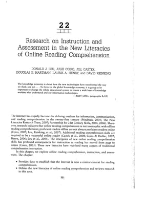 Leu Hartman Reinking 2008 Research Online Reading Comprehension
