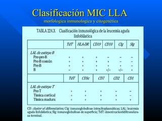 Clasificación MIC LLA
  morfologica inmunologica y citogenética
 