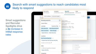 Smart suggestions
and Recruiter
Spotlights drive
a 2x increase in
InMail response
rates
Search with smart suggestions to r...