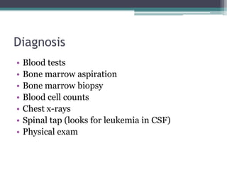 Symptoms of LeukemiaMay be easily bruisedNight sweatsBleed excessivelyFeeling sick, fatigued, flu-like symptomsNausea/swollen bellyHeadaches
