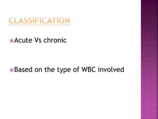 Acute Vs chronic
Based on the type of WBC involved
 