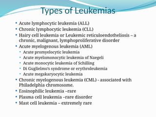 Leukemia Types Overview LEUKEMIAS.pptx COMPLETE NOTES AND SLIDES | PPTX