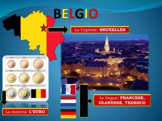 La Capitale: BRUXELLES
La moneta: L’EURO
Le lingue: FRANCESE,
OLANDESE, TEDESCO
 