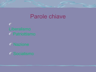 Parole chiave

Liberalismo
  Patriottismo

  Nazione

  Socialismo
 