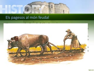 Els pagesos al món feudal 
Una economia de subsistència 
• Era una agricultura de subsistència, destinada a l’autoconsum. Els 
intercanvis eren escassos. 
• Els pagesos es feien ells mateixos les eines agrícoles i els productes 
que necessitaven. Feien poques compres: sal, utensilis de ferro o 
coure... 
• Conreaven, principalment, cereals per fer el pa. També plantaven 
llegums i vinyes. Als horts abundaven les verdures i els arbres 
fruiters. 
 