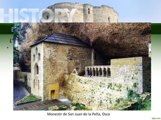Els monestirs medievals 
L’Església es ruralitza 
• En un món on la majoria de la població era camperola, l’Església es 
va haver de ruralitzar, és a dir, establir-se al camp, per a evangelitzar i 
dirigir la vida dels llauradors. L’església era l’edifici central de 
qualsevol vila, poble o ciutat, on els fidels acudien a oir missa 
diumenges i festius. A partir de l’any 1000, a més de les esglésies 
parroquials, es van construir molts monestirs, que es convertiren en 
importants centres econòmics i culturals. 
Monestir de San Juan de la Peña, Osca 
 