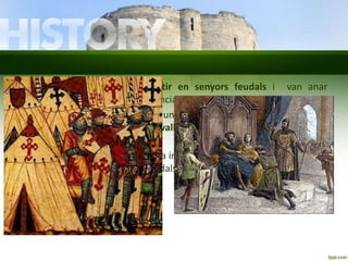 • Molts nobles es van convertir en senyors feudals i van anar 
transmetent el càrrec per herència als seus fills. 
• Un senyor feudal podia cedir una part del seu feu a altres nobles 
menys importants, els cavallers, perquè el governessin i 
mantinguessin un petit exèrcit. 
• Els pagesos, atemorits davant la inseguretat i mancats de la protecció 
del rei, acudien als senyors feudals per buscar protecció. 
 