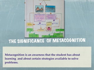 T H E SI G N IFICA NCE OF M ETACOG N IT ION

Metacognition is an awarness that the student has about
learning and about certain strategies available to solve
problems.
 