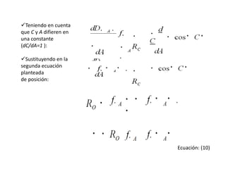 Teniendo en cuenta
que C y A difieren en
una constante
(dC/dA=1 ):
Sustituyendo en la
segunda ecuación
planteada
de posición:
Ecuación: (10)
 