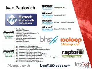 Ivan Paulovich




                            100loop.com


                             www.raptors.com.br


@ivanpaulovich   ivan@100looop.com
 