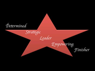 Determined 
Strategic 
Leader 
Empowering 
Finisher 
 