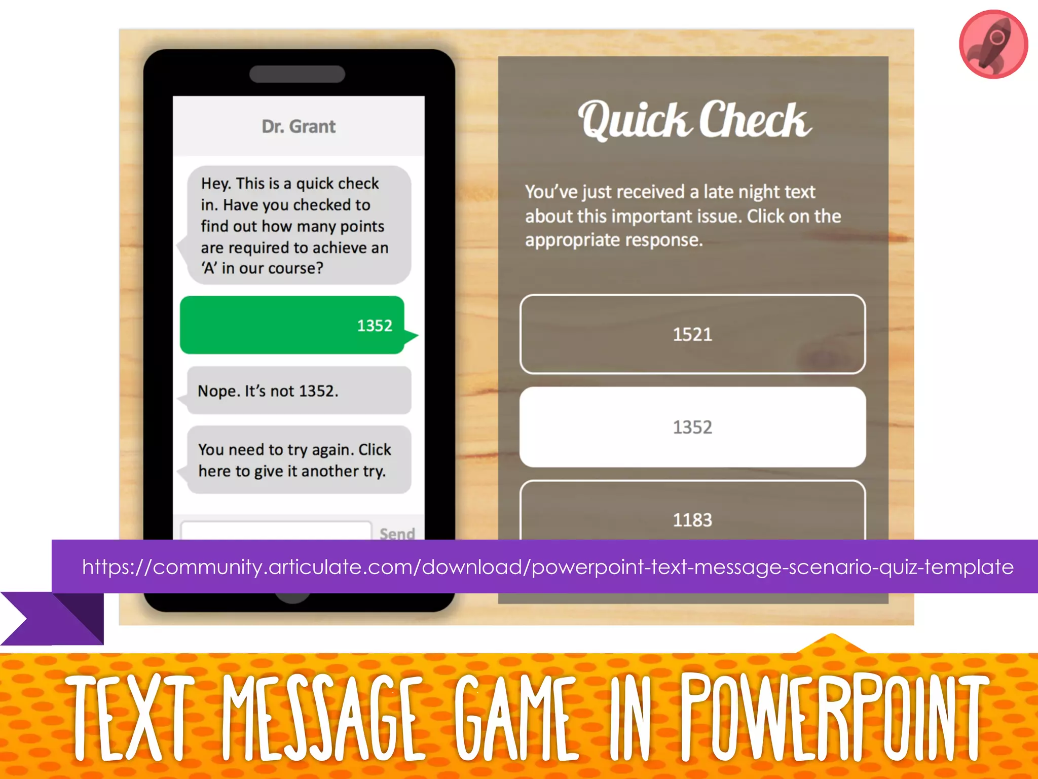 Text Message Game in Powerpoint
https://community.articulate.com/download/powerpoint-text-message-scenario-quiz-template
 