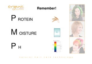 n a t u r a l h a i r c a r e t e c h n o l o g y
Remember!
P ROTEIN
M OISTURE
P H
 