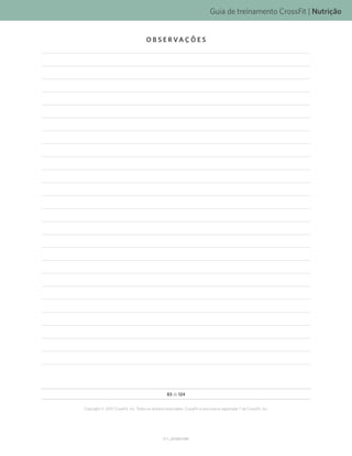 Guia de treinamento CrossFit | Nutrição
V1.1_20150615.KW
83 de 124
Copyright © 2015 CrossFit, Inc. Todos os direitos reservados. CrossFit é uma marca registrada ® da CrossFit, Inc.
O B S E R VA Ç Õ E S
 