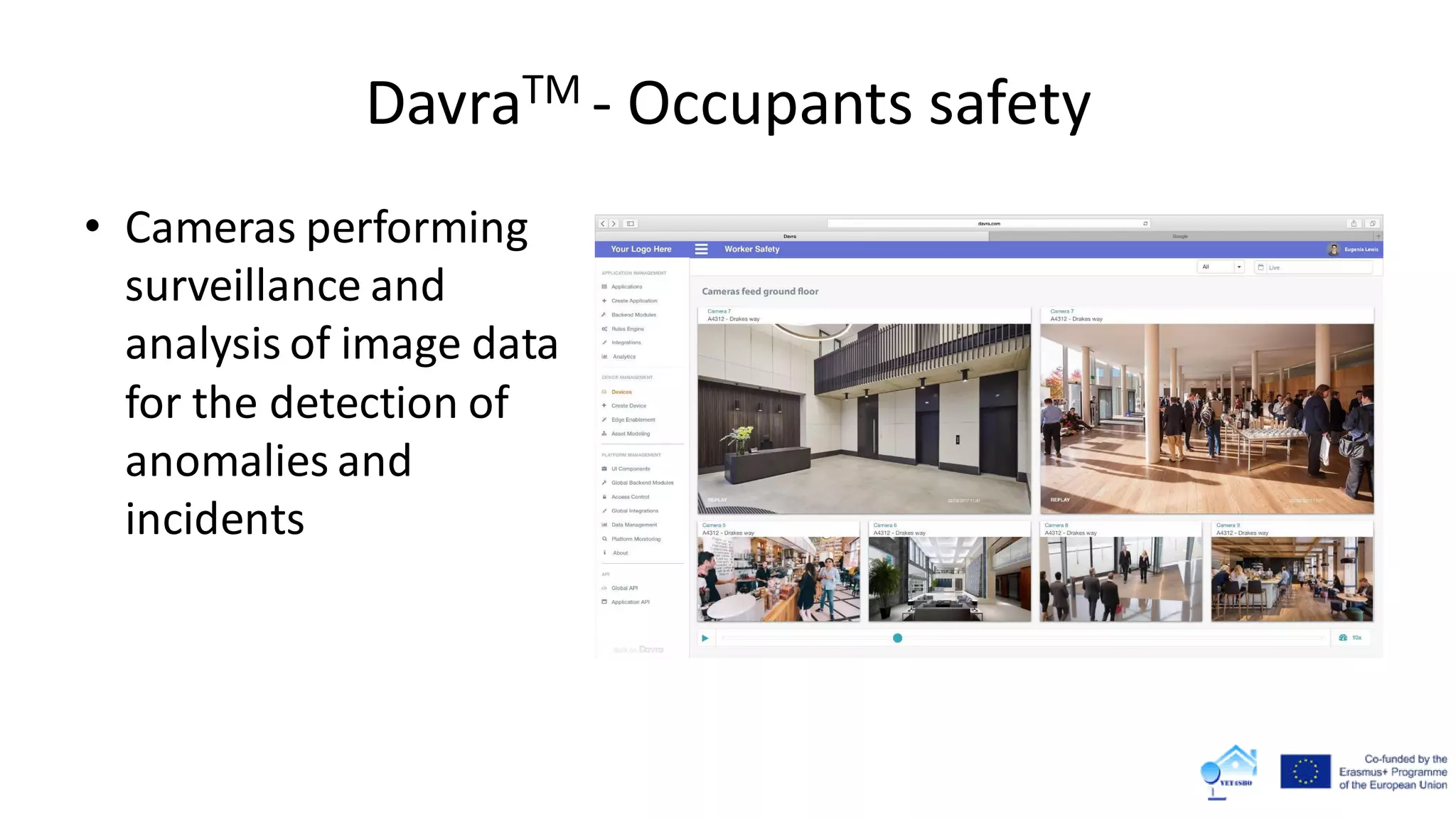 DavraTM - Occupants safety
• Cameras performing
surveillance and
analysis of image data
for the detection of
anomalies and
incidents
 