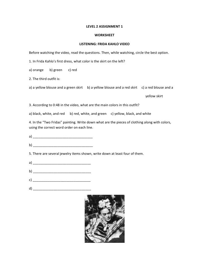 Printables Frida Kahlo Worksheets level 2 assignment 1 worksheet 1br worksheetbr listening frida
