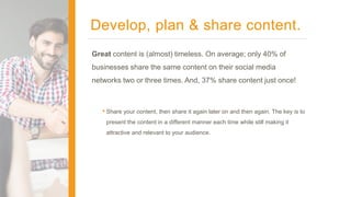 Develop, plan, and share content.
Great content is (almost) timeless. On average: only 40% of
businesses share the same co...