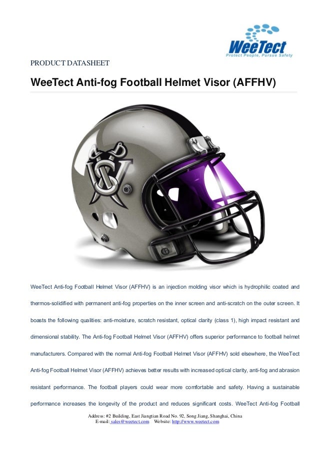 Anti fog football helmet visor