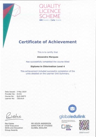 Diploma in Chlorination Level 4 | 2019