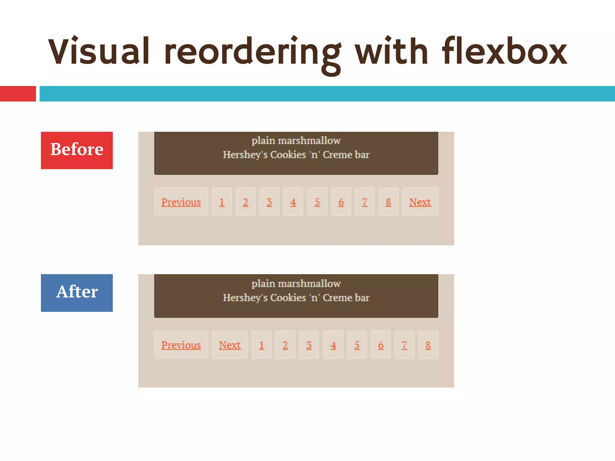 Visual reordering with flexbox
Before
After
 