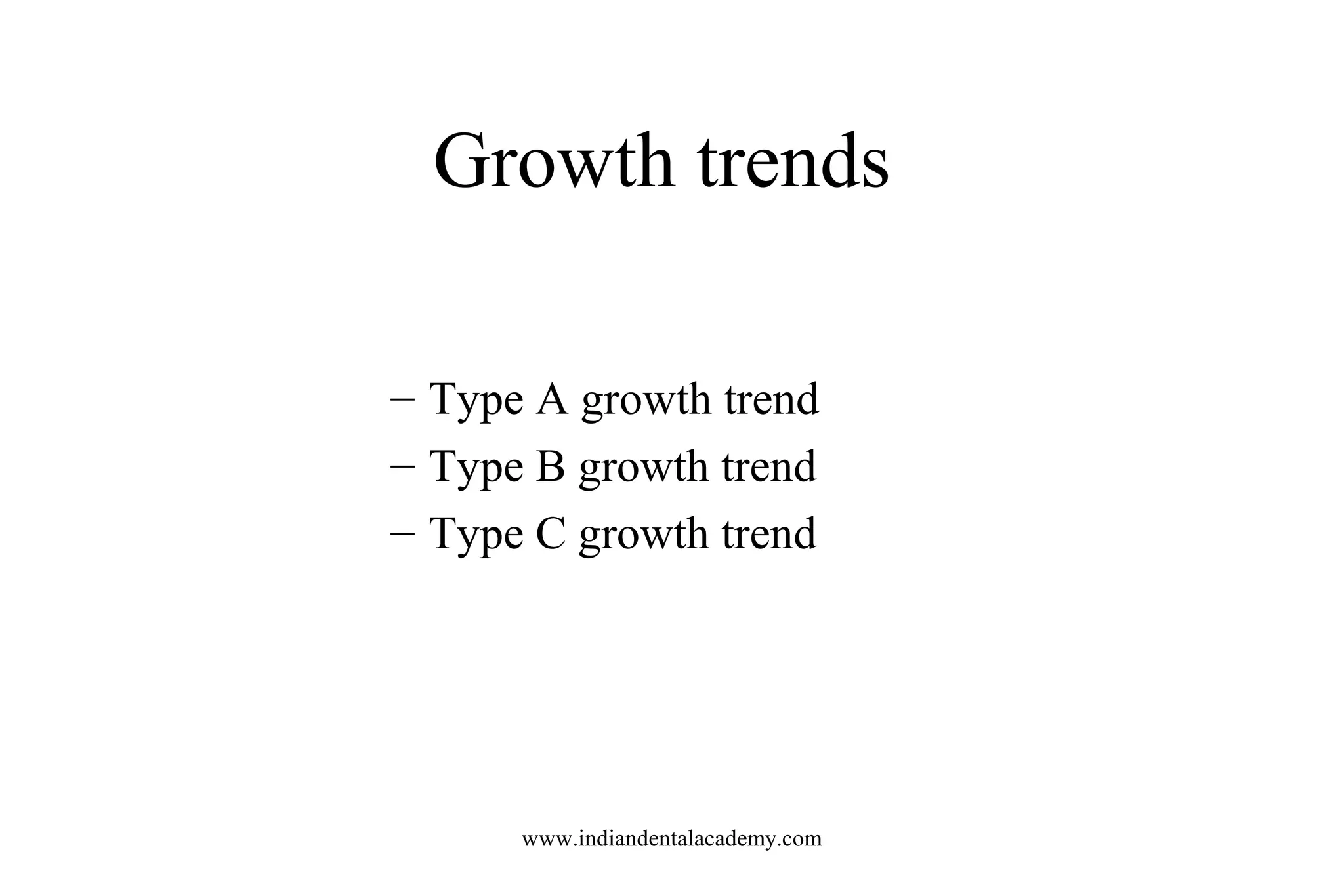 Growth trends
– Type A growth trend
– Type B growth trend
– Type C growth trend
www.indiandentalacademy.com
 