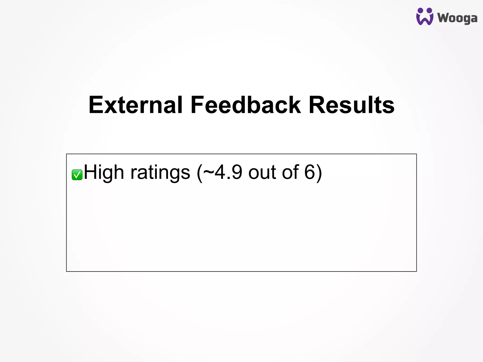External Feedback Results
✅ High ratings (~4.9 out of 6)
 