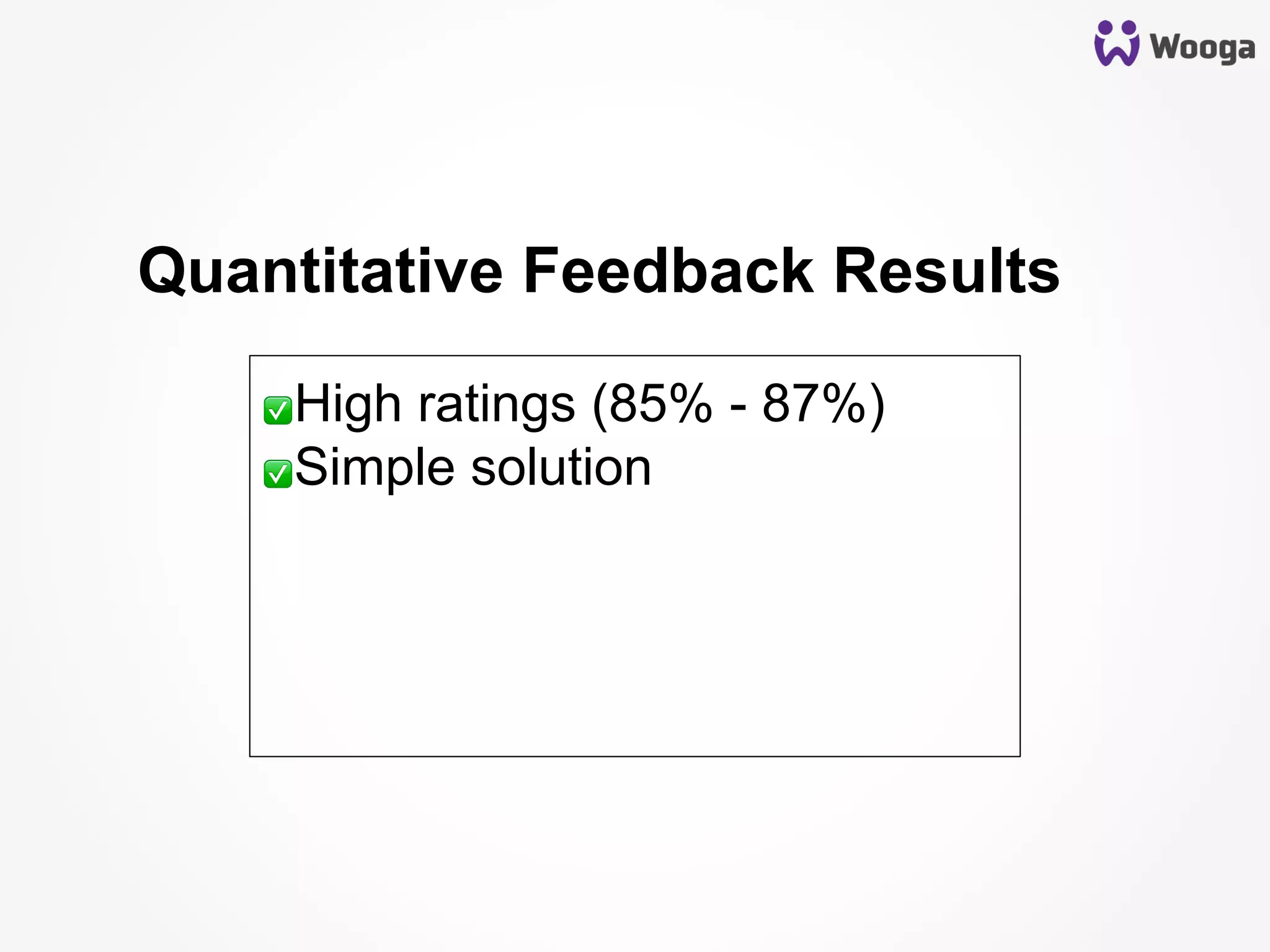 Quantitative Feedback Results
✅ High ratings (85% - 87%)
✅ Simple solution
 