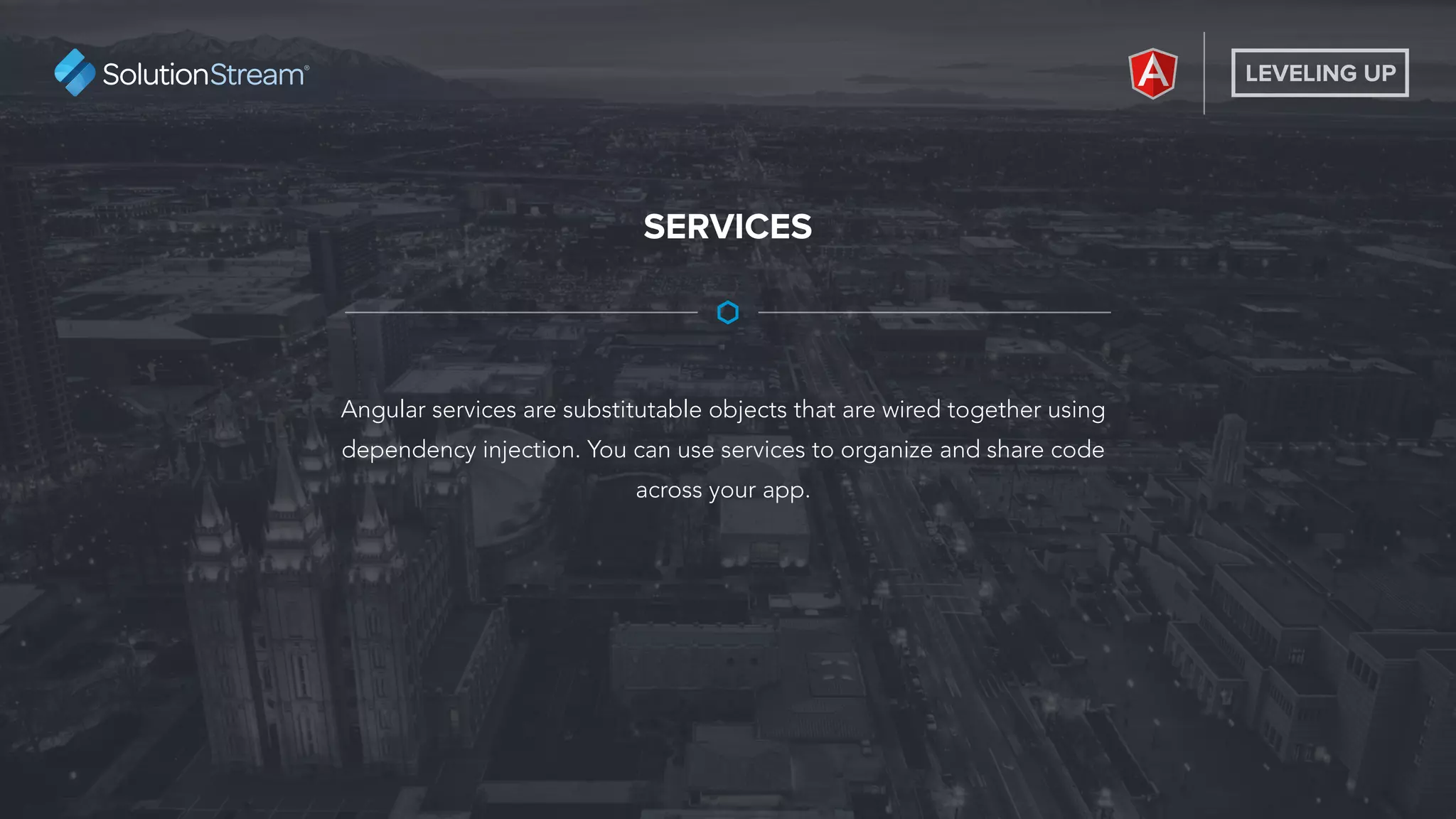 LEVELING UP
Angular services are substitutable objects that are wired together using
dependency injection. You can use services to organize and share code
across your app.
SERVICES