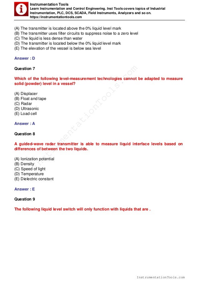 Level measurement MCQ