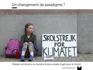 www.15marches.fr
Un changement de paradigme ?
Pédaler est devenu la manière la plus simple d’agir pour le climat
 