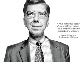 www.15marches.fr
Quel	est	le	%	de	produits	qui	
échouent	?	
« Vous n’avez pas besoin
d’une meilleure voiture.
Vous avez besoin d’une
moins bonne voiture »
Clayton Christensen,
The Innovator’s Dilemma
 