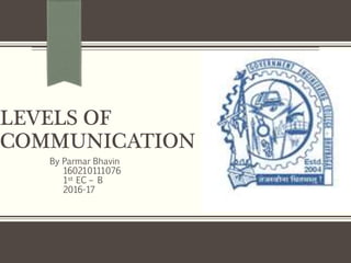 LEVELS OF
COMMUNICATION
By Parmar Bhavin
160210111076
1st EC – B
2016-17
 