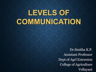 LEVELS OF
COMMUNICATION
Dr.Smitha K.P.
Assistant Professor
Dept of Agrl Extension
College of Agriculture
Vellayani
 