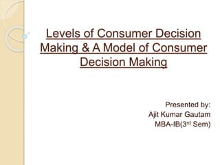 Levels of Consumer Decision
Making & A Model of Consumer
Decision Making
Presented by:
Ajit Kumar Gautam
MBA-IB(3rd Sem)
 