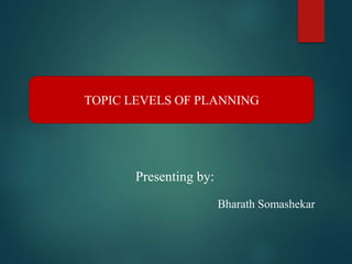 TOPIC LEVELS OF PLANNING
Bharath Somashekar
Presenting by:
 