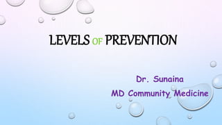 LEVELS OF PREVENTION
Dr. Sunaina
MD Community Medicine
 