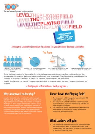 An Adaptive Leadership Symposium To Address The Lack Of Gender Balanced Leadership
The Facts
Why Adaptive Leadership? About ‘Level the Playing Field’
Real people Real action Real progress
What Leaders will gain
 