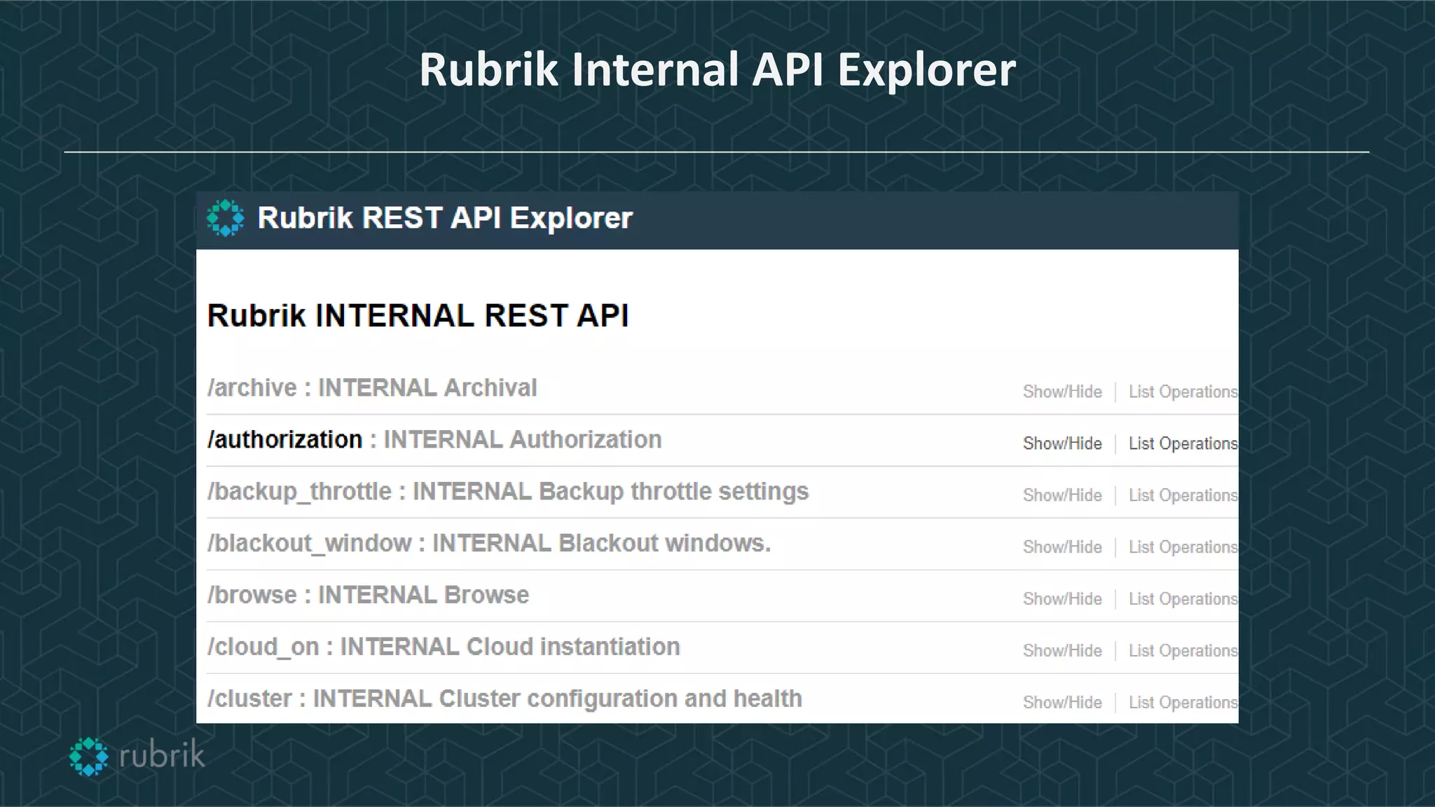 Rubrik Internal API Explorer
 