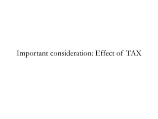 Important consideration: Effect of TAX
 